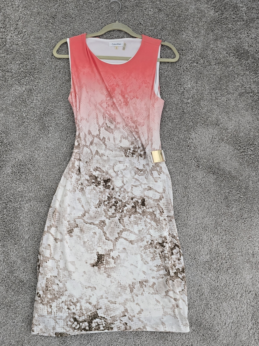 Calvin Klein Coral Ombre Snake-Print Sheath Dress